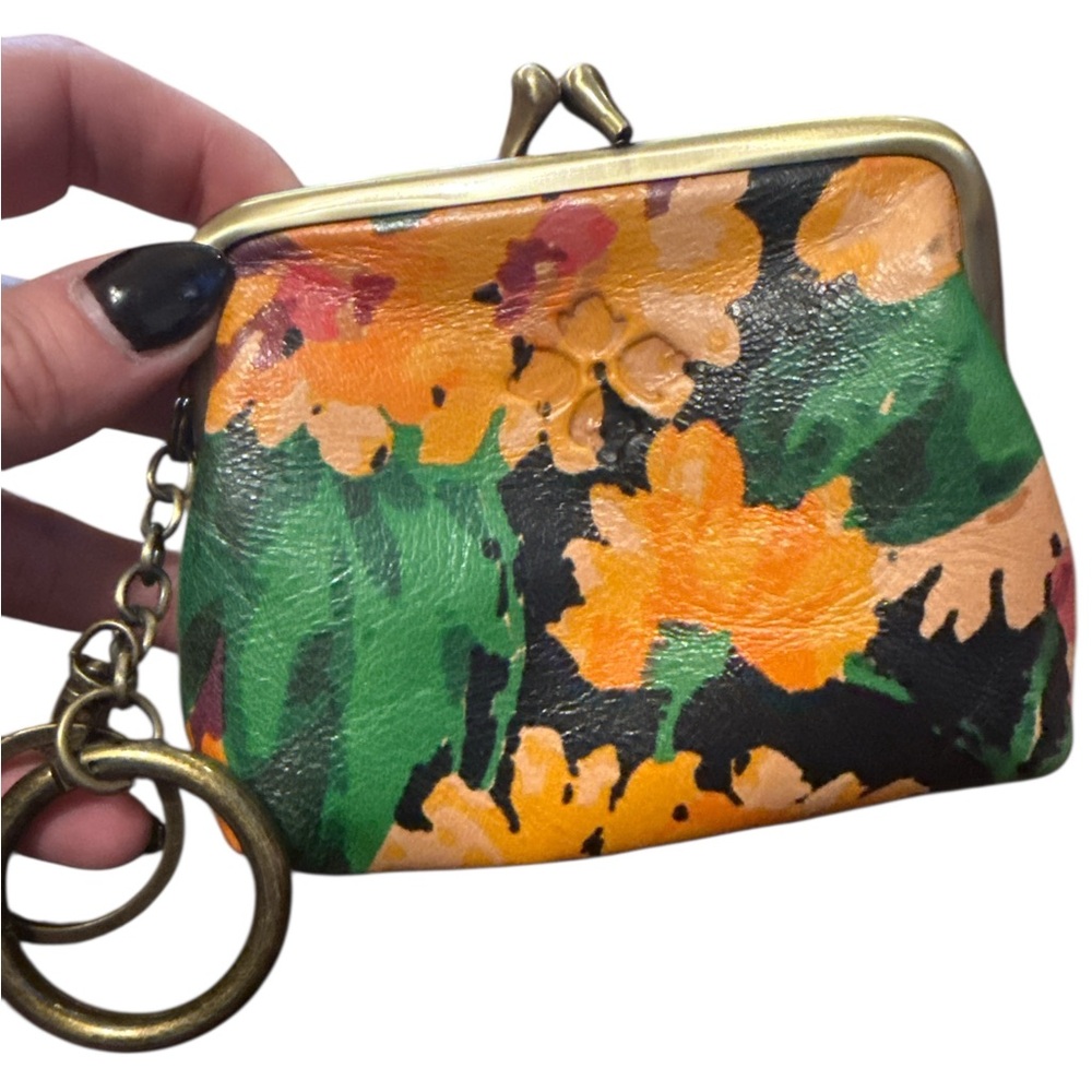 Patricia Nash Change Wallet with key ring kiss lock watercolor floral design